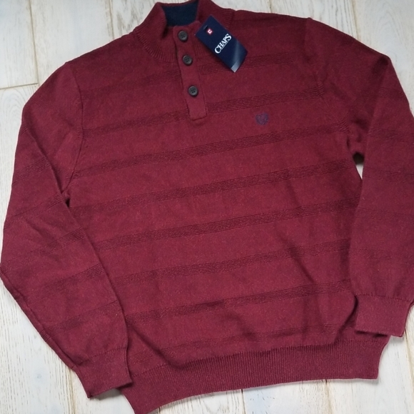 CHAPS BurgundyMoc Turtle Sweater Button up XL - Picture 2 of 5